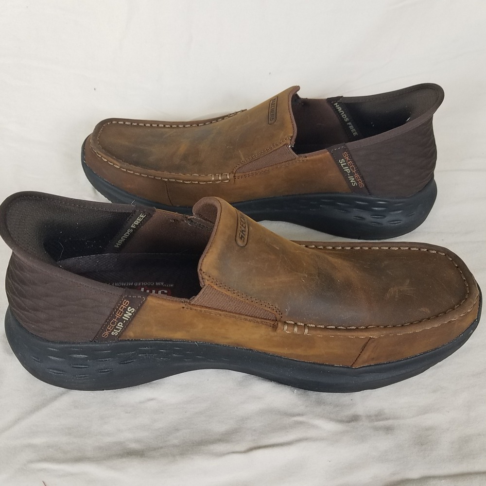 Skechers Slip-ins Go Walk Anywhere Mens‎ 11.5 Brown Good Leather Moc Toe Loafers